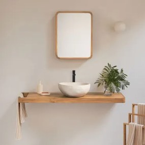 Conjunto De Móvel De Casa De Banho 130x45 Cm Suspenso Em Madeira De Teca Neill Madeira De Teca & Preto Mate ↑30 Cm Com Válvula De Drenagem Sem Extrava