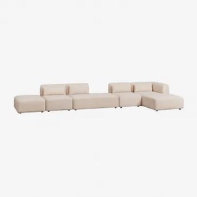 Sofá Modular Chaise Longue De Canto Direito De 4 Peças Com Divã E Puff Fogler Tecido Pele De Borrego Bege Creme - Sklum