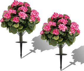 Conjunto de 2 árvores topiárias artificiais de begónia com 22 flores (VASOS NÃO INCLUIDOS), 300 folhas e estacas com terra, 57 cm, para interior, exte