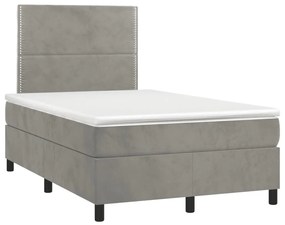 Cama boxspring c/ colchão 120x200 cm veludo cinzento-claro