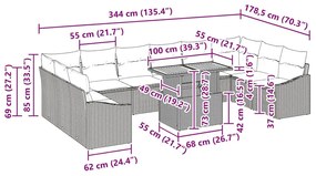 Conjunto de Jantar de Jardim com 11 Peças e Almofadas em Bege e Poly R