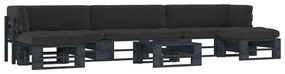 6 pcs conj. lounge paletes c/ almofadões pinho impregnado preto