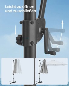 Guarda-sol Jardim Ø 300 cm UPF 50+ com manivela e base em cruz Cinzento