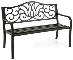 Banco de jardim de metal para 2 lugares com encosto e braços, banco de parque, banco de ferro