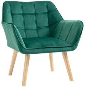HOMCOM Poltrona Moderna Poltrona de Leitura Estofada em Veludo com Assento Amplo Pés em Madeira  67x61,5x71 cm Verde | Aosom Portugal