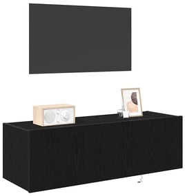 Armário de TV vidaXL com Luzes LED Carvalho Preto 100x35x31 cm