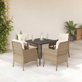 5 pcs conjunto de jantar p/ jardim com almofadões vime PE bege