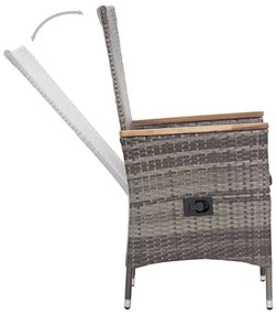 3 pcs conjunto lounge de jardim c/ almofadões vime PE cinzento