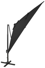 Guarda-sol jardim cantilever c/ poste e luzes LED 300 cm preto