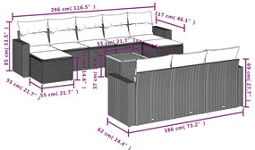 11 pcs conjunto sofás de jardim c/ almofadões vime PE preto