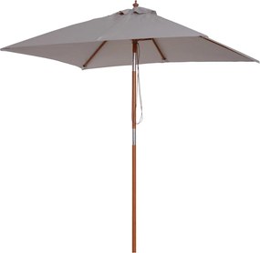 Chapéu de Sol de Jardim 200x150x230cm Chapéu de Sol Retangular Inclinável com Polia Duplo Teto e Mastro Desmontável de Madeira para Terraço Pátio Cinz