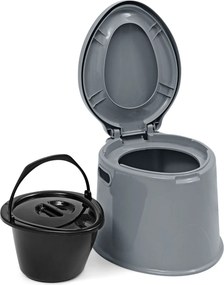 Sanita portátil para campismo 5 L,  com tampa e cubo interno removível, WC portátil para viagens ao ar livre, 41 x 49 x 34 cm Cinzenta