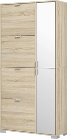 Armário para sapatos com 4 portas basculantes 82 L x 30 P x 168 A cm, 2 compartimentos e frentes espelhadas para 16 pares de sapatos, móvel de entrada