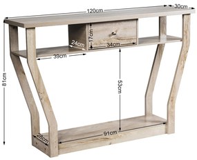 Mesa Consola com gaveta e prateleira Mesa lateral moderna com 3 prateleiras para entrada Sala de estar 120 x 30 x 81 cm Natural