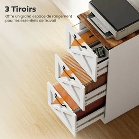 Bloco gavetas escritorio, 40 x 40 x 101 cm, 3 Gavetas para Pastas Suspensas, Branco