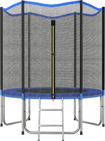 SPORTNOW Cama Elástica Exterior Ø183 cm Trampolim para Crianças com Rede de Segurança Escada e Acolchoamento de Molas Azul | Aosom Portugal
