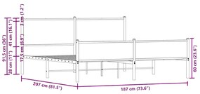 Estrutura de cama sem colchão 180x200cm metal carvalho fumado