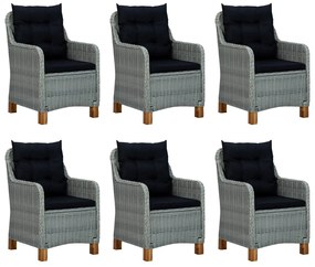 7 pcs conj. jantar exterior + almofadões vime PE cinzento-claro