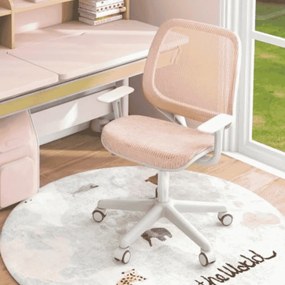 Cadeira giratória para crianças com altura ajustável, rodas com travão e apoios de braços. ergonómica rosa