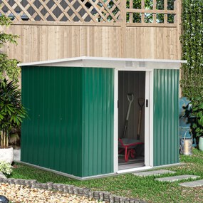 Outsunny Abrigo de Jardim 280x130x172cm Abrigo de Exterior de Aço Galvanizado com Porta Corredeira e Ventilações para Armazenamento de Ferramentas Verde