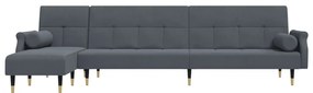 Sofá-cama em forma de L 271x140x70 cm veludo cinzento-escuro