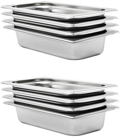vidaXL Recipientes gastronorm 8 pcs GN 1/3 65 mm aço inoxidável