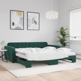 Sofá-cama c/ gavetão e colchões 100x200cm veludo verde-escuro