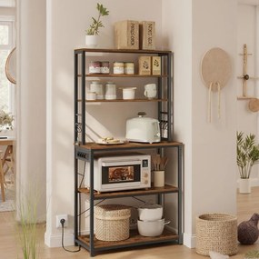 Estante de cozinha com tomadas de 40 x 80 x 167 cm preta
