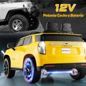 Carro elétrico com bateria de 12V Chevrolet Tahoe para crianças SUV com controlo remoto 2.4G Luzes de suspensão de mola Música Amarelo