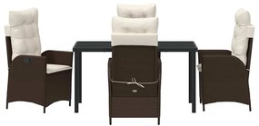 Conjunto de jantar para jardim com 5 peças e almofadas marrons em ratt