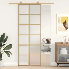 vidaXL Porta deslizante 76x205 cm vidro ESG fosco/alumínio dourado