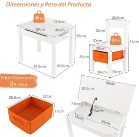 Conjunto de mesa e cadeira para crianças de estudo e brincar com gaveta de arrumação Branca