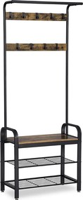 Cabide Bengaleiro entrada Hall com banco e sapateira 33,7 x 72 x 183 cm Castanho Vintage e Preto