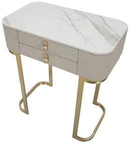 MESA CONSOLA COM 2 GAVETAS BEAUTY 70X40X80 CM CREME E DOURADO
