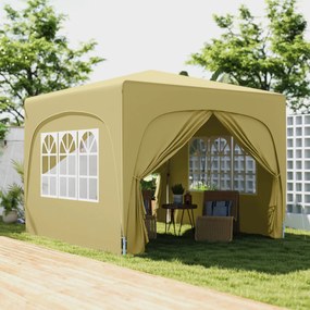 Tenda Dobrável 3x3 m com Painéis Laterais UPF50+ Tenda de Jardim com Altura Ajustável e Bolsa de Transporte Areia