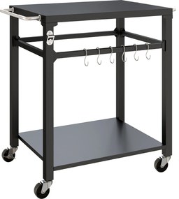 Outsunny Carrinho de Jardim Carrinho de Churrasqueira sobre Rodízios com Ganchos Alças Rodízios com Trava 90,5x55x88 cm Preto | Aosom Portugal