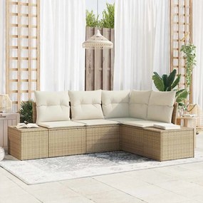vidaXL Conjunto de Sofá Jardim 4 Peças com Almofadas Bege Rattan Poliéster
