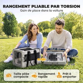 Transportadora para Gatos e Cães Dobrável, 49,5 x 34 x 35,5 cm, Tecido Impermeável, Cinzenta