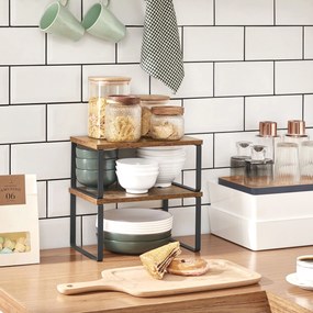Conjunto de 2 prateleiras de cozinha para especiarias em castanho vintage e preto