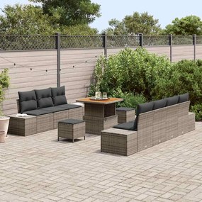 Conjunto de Sofá de Jardim vidaXL de 10 Peças com Almofadas Cinza Ratt
