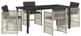 Conjunto de Jantar para Jardim com 5 Peças e Almofadas Cinza Claro
