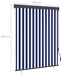 Estore de rolo para exterior 140x250 cm azul e branco