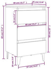 Mesa de cabeceira c/ pernas de metal 40x35x69 cm preto