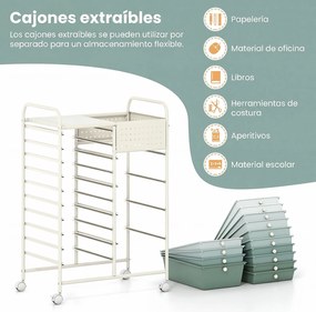 Carrinho de Armazenamento, 63 x 37 x 87,5 cm, 14 Gavetas, Verde