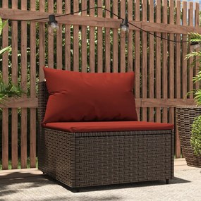 vidaXL Sofá de centro para jardim com almofadões vime PE castanho