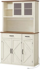 Armário de arrumação cozinha com iluminação e estação de carregamento em estilo rústico 39,5 x 106,5 x 180,6 cm Branco
