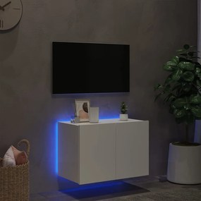 Móvel de parede para TV com luzes LED 60x35x41 cm branco