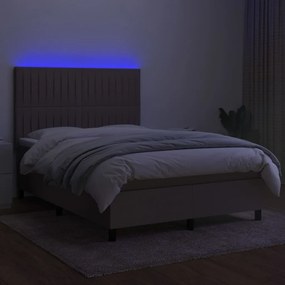 Cama box spring colchão/LED 140x200 cm tecido cinza-acastanhado