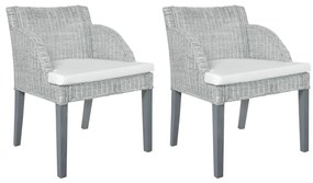 Cadeiras de jantar com almofadões 2 pcs vime natural cinzento