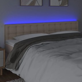 Cabeceira cama c/ LED couro artificial 200x5x78/88cm cappuccino